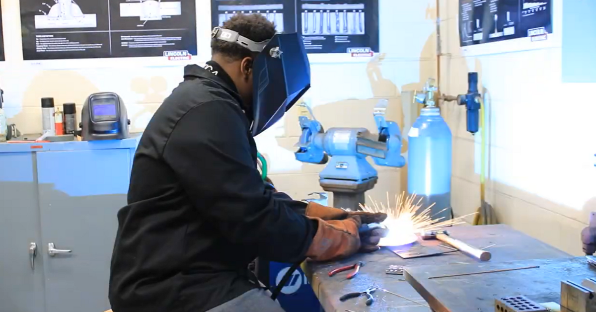 student welding